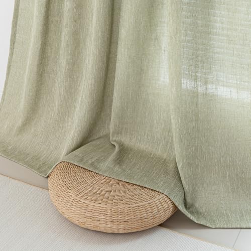 Sage Green Living Room Curtains 95 Inches Long Semi Sheer Drapes Light Filtering for Sliding Glass Door Window Treatments Soft Look Country Farmhouse Style (50"W x 95"L (Pack of 2) / Sage Green)