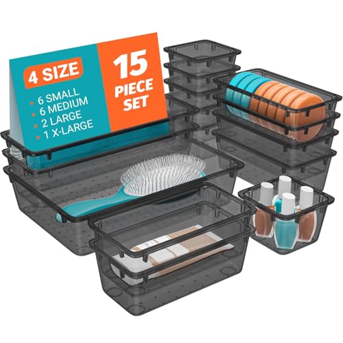 15 PCS Plastic Drawer Organizer Set (Black)