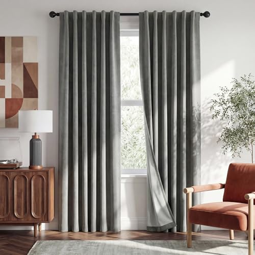 Grey 100% Blackout Linen Textured Curtains 90 Inch Long for Dining (Grey / 52"W x 90"L (Pack of 2))