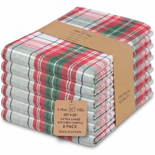 KitchenTowels Cotton DishTowels 20”x30” (20" x 30" (Set of 6) / 068 Christmas Checks)