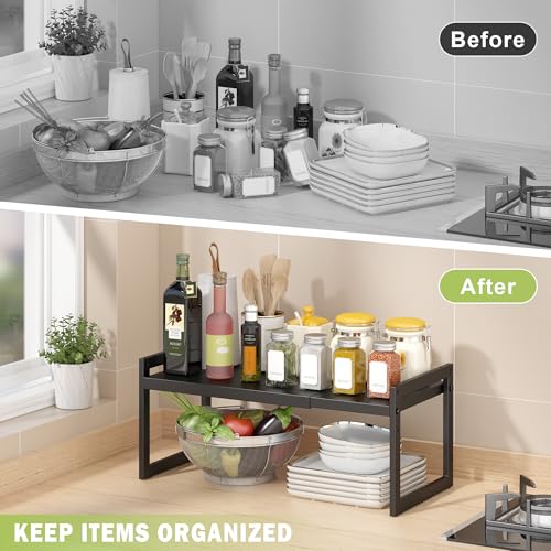 Expandable Kitchen Countertop Organizer (Black-1 Pack / 8.7''D*13-22.6''W*8''H)