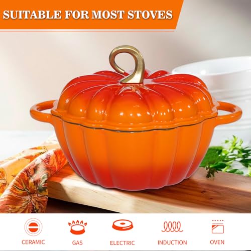 Pumpkin Enameled Cast Iron Dutch Oven with Lid (Orange / 4.5QT)