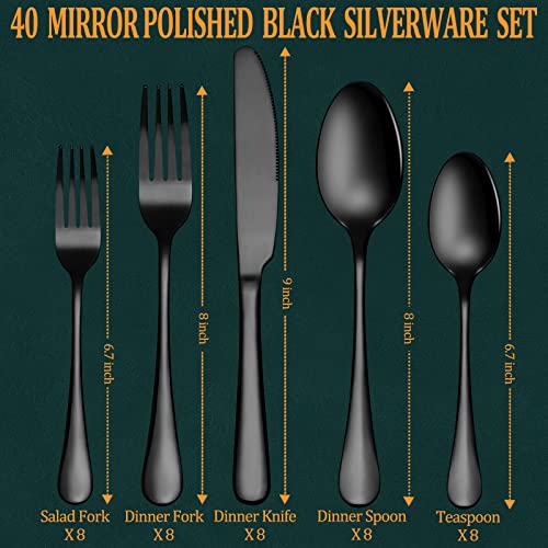 40 Pcs Black Silverware Set (Black)