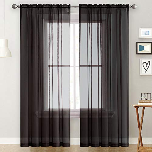 Basic Rod Pocket Sheer Voile Window Curtain Panels White 1 Pair 2 Panels 70 Width 96 Inch Long for Kitchen Bedroom Children Living Room Yard (Black / 70"W x 96"L (Pack of 2))