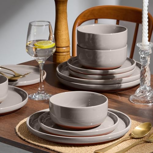 Plates and Bowls Sets (Warm Taupe / Service for 4)