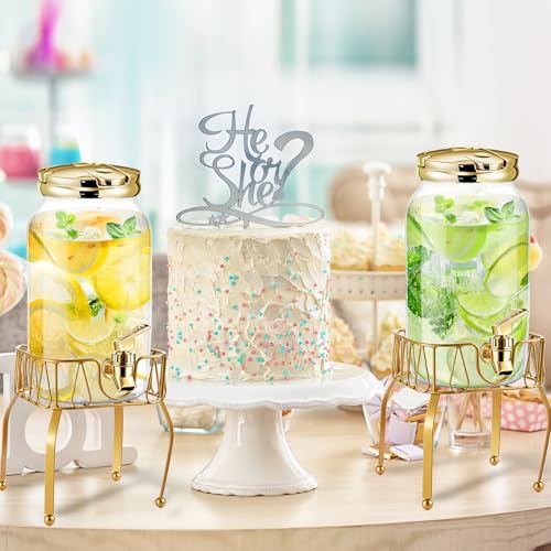 2 Pcs Plastic Drink Dispenser with Metal Stand 1 Gallon (Gold)