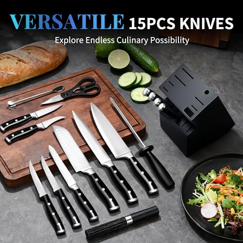 Knife Set 15 Piece Premium Kitchen Knife Block Set (Black)