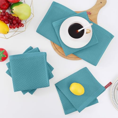 100% Cotton Waffle Weave Kitchen Dish Cloths 18 (Lake Blue / 12 X 12 - 18 Pack)