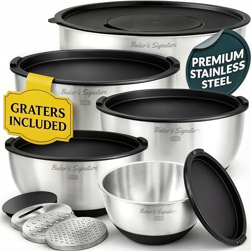 Stainless Steel Mixing Bowls with Lids Set of 5 (Black)