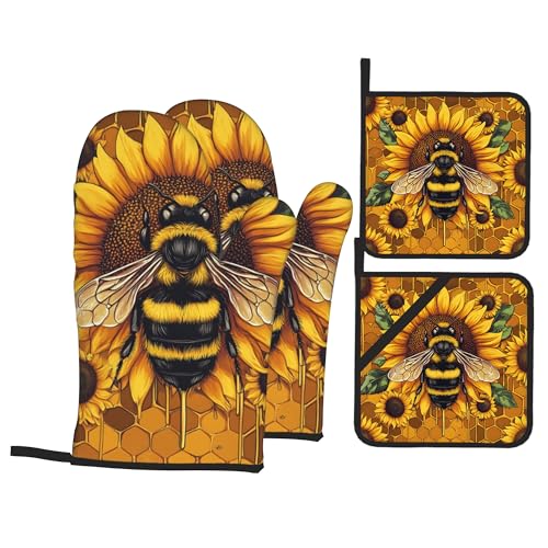 Sunflower Bee Oven Mitts and Heat Resistant Pads (Sunflower Bee)