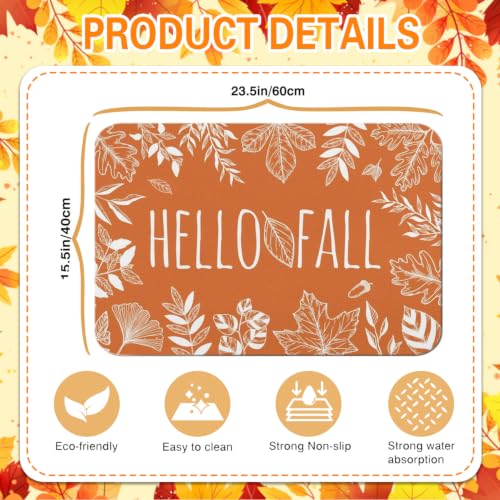 Fall Dish Drying Mat Autumn Decor Kitchen Countertop (Orange 3 / 23" x 15")