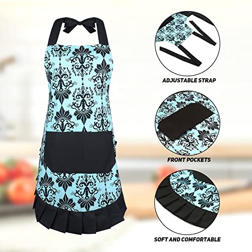 Cotton Vintage Damask Apron for Women (Blue-vintage)