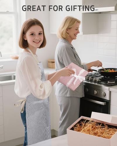 2 Pack Kitchen Apron with 2 Pockets for Women (Stripe Pink Blue Pin / 2 Polycotton)