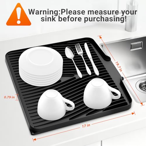 Silicone Dish Drying Mat for Kitchen counter (Black / 19.7" x 17")