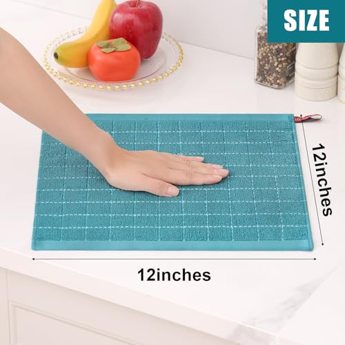100% Cotton Terry Kitchen Dish Cloths (Lake Blue / 12 X 12 - 12 Pack)