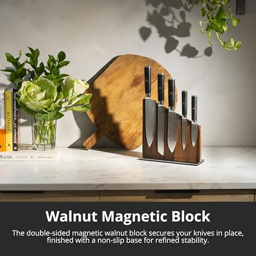 Magnetic Kitchen Knife Block Set (Black/Gold / 6-Piece)