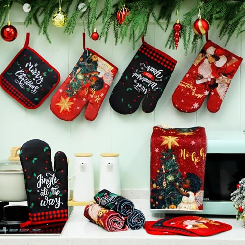 12 Pcs Christmas Kitchen Accessories Set Black Santa Style (Black Christmas)