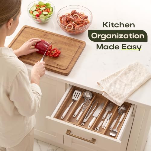 Carbonized Bamboo Kitchen Drawer Organizer (Brown Bamboo / 5 Slot)