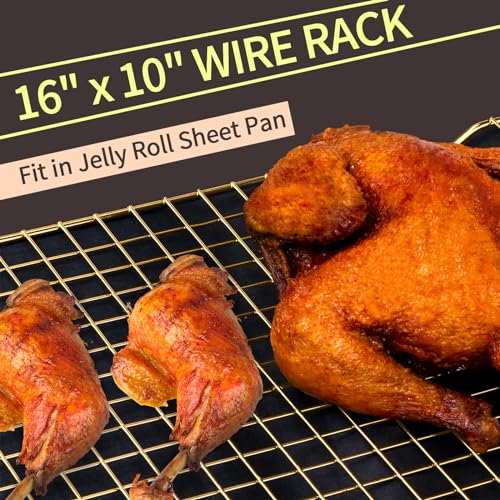 2PCS Cooling Rack for Cooking and Baking (Gold / 16"x10"-2PC)