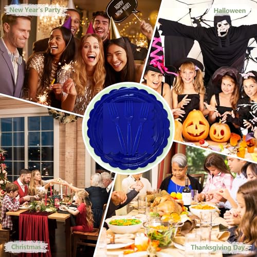 100 Royal Blue Paper Plates and Napkins Disposable for Party (Royal Blue 100 Plate Set / 7 & 9-inch Set)