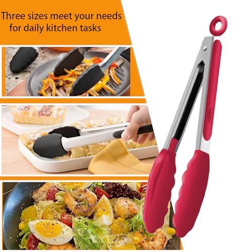 Kitchen Tongs with Silicone Tips (Red)