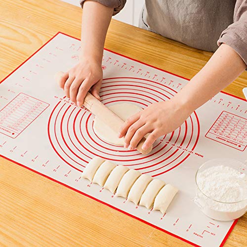 Silicone Pastry Mat Extra Thick Large Non Stick Baking Supplies Kitchen Counter Cooking Rolling Dough Sheet Pie Crust Sourdough Bread Oven Liner with Measurement (32"L x 24"W / 1#Red)