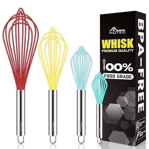 4 Pieces Silicone Whisks Set (Red,Yellow,Blue,Aqua Sky)