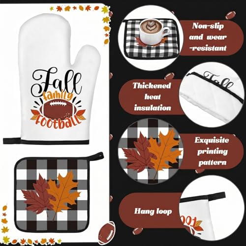 10 Pcs Fall Football Kitchen Decor Rugby Kitchen Accessory Set (Black and White Plaid / Fall Football)