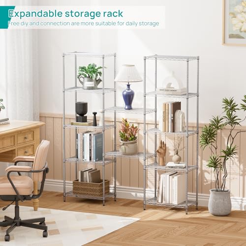 6 Metal Shelves Wire Shelving Storage Shelf Adjustable Unit Pantry (Grey / 6 Tier 12"Dx22"Wx69.5"H)