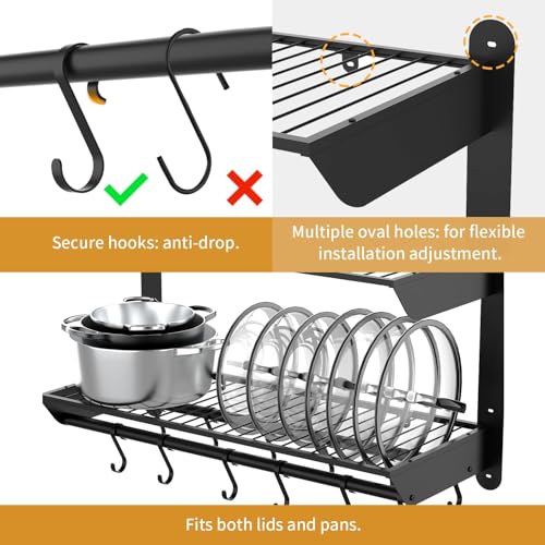 Pot Rack Wall Mounted 30 Inch (Black / 30-inch)