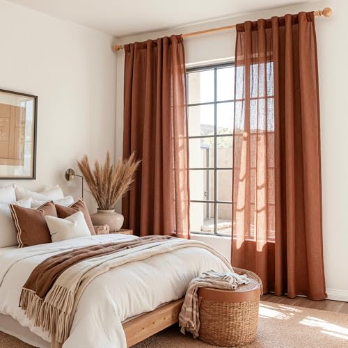 Living Room Curtains for Windows 108 Inch Long Light Filtering Sliding Door Semi Sheer Curtain Extra Long Floor Length Drapes Farmhouse Boho Privacy Back Tab (50"W x 108"L (Pack of 2) / Terracotta)