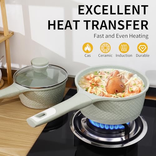 Sauce pan set 4 Pcs 1.5Qt & 2.0Qt Sauce Pot Set with Lid Geen (2 PCS 1.5/2.0 QT Sauce Pan with Lid)