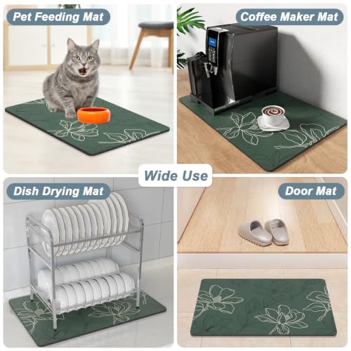 Coffee Mat 16" x 24" Coffee Bar Mats for Espresso Machine Station Accessories and Organizer (Line Art Magnolia / 16" x 24")