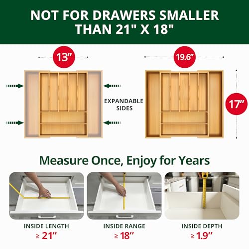 Luxury Bamboo Kitchen Drawer Organizer (Natural / 9 Slot)