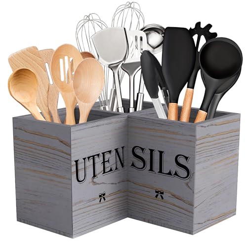 Extra Large Utensil Holder Countertop for Kitchen Counter (Grey Grain)