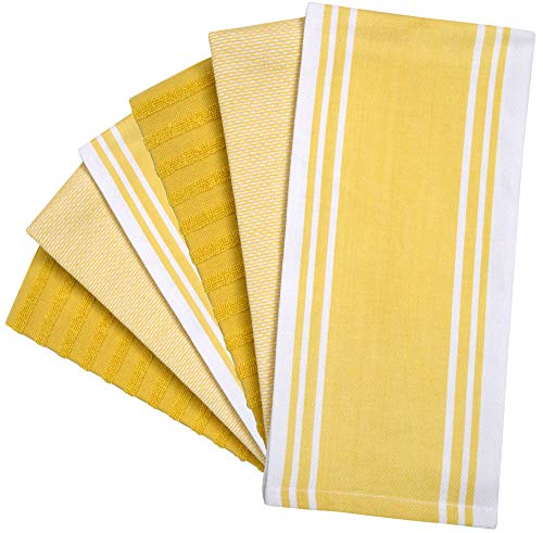 Premium Kitchen Towels 6 Pack 100% Cotton 20"x28" Dish Towels (Yellow Wide Stripe / Kitchen Towels - Mixed Styles (6 Pack))