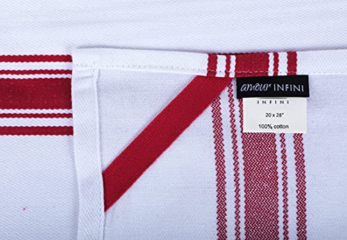 Kitchen Towels 100% Cotton Pack of 4 (Red / 4 Stripe Towels)