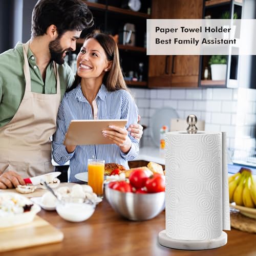 Paper Towel Holder Countertop with Heavy Marble Base (Brushed Nickel)