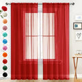 Sheer Voile Window Treatment Rod Pocket Curtain Panels for Kitchen Bedroom Living Room Drapes Sunlight Filtering Privacy Semi Home Decor Assorted Colors Sizes (Christmas Red / 52"W x 63"L (Pack of 2))