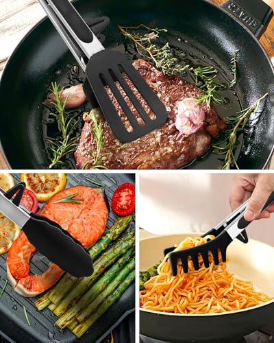 Kitchen Tongs for Cooking (Black / 9 inch)
