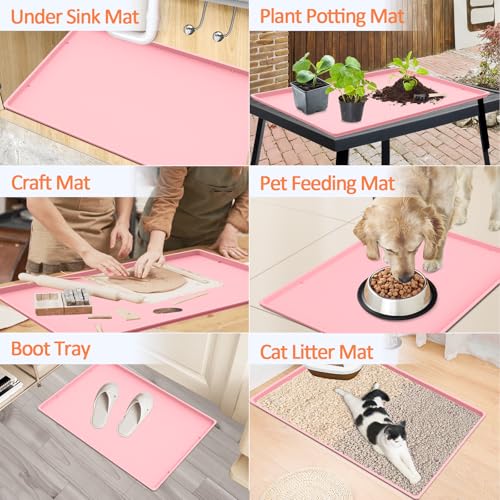 Silicone Coffee Maker Mat with Lip for Countertops (Pink / 19.7'' x 15'')