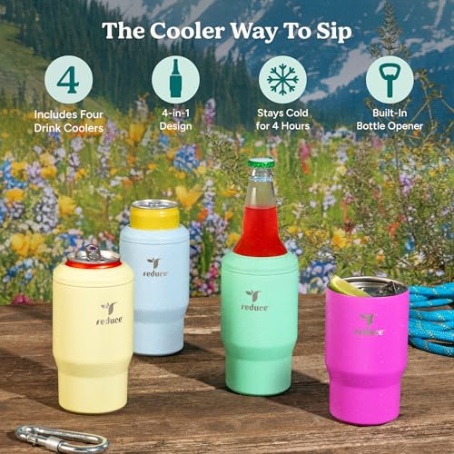 4-in-1 Drink Cooler - 14oz Insulated Bottle & Can Holder - 4 Pack (Leisure Hour / 4 Pack)