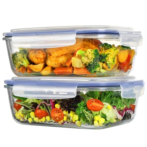 2Pack 2260ml 76.4oz Extra Large Glass Storage Containers (Blue / 76.4oz)
