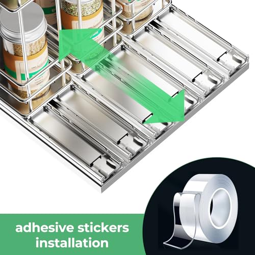Pull Out Spice Rack Organizer for Cabinet (Silver / 7.4" - 3 Drawers (2.2" each drawer))