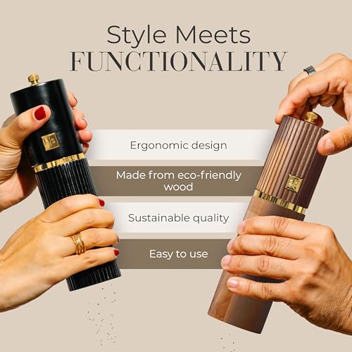 Wooden Salt and Pepper Grinder Set (Black and Dark Wood)