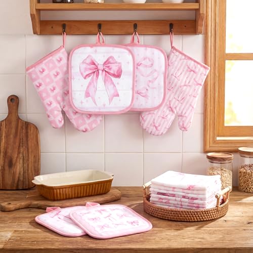 12 Pcs Pink Bow Kitchen Accessories Set Coquette Style (Bow)
