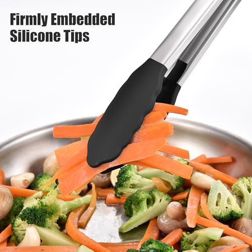 Kitchen Tongs with Silicone Tips for Cooking Serving (16in / Black)