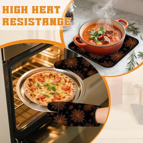 Halloween Oven Mitts and Pot Holders Set (Halloween Spider Web)