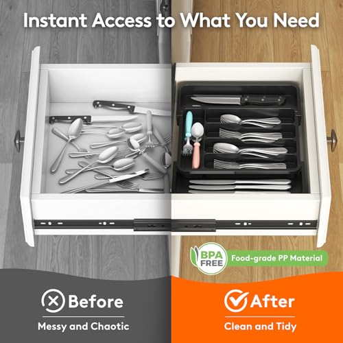 Silverware Drawer Organizer (Black / Medium (8.9-14.7''W x 12.2''D))