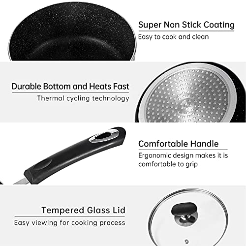 Nonstick Saucepan Set with Lid (1QT+2QT(Pack of 1) / Black)